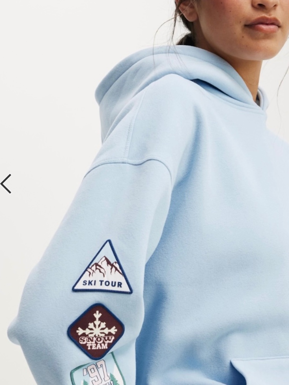 Cotton On Plush premium Ski patches graphic hoodie in blue Size Medium